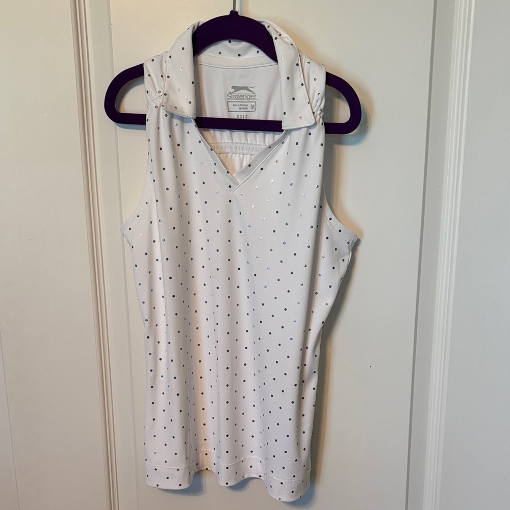 Slazenger White Polo with Silver Dots
